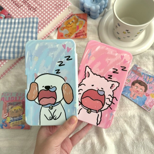 Sleepy Puppy And Cat Colored Contact Lens Case
